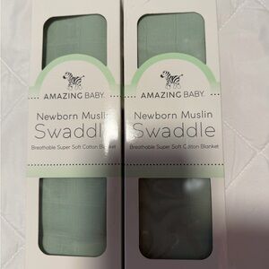 Amazing Baby Newborn Muslin Swaddle - Sage Green (Set of 2)
